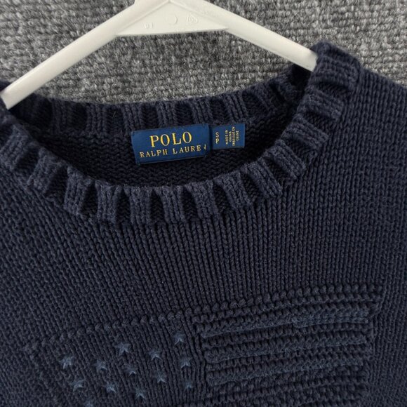 Polo Ralph Lauren Flag Sweater Navy Blue USA Stars Stripes Small Knit Pullover - Picture 11 of 16